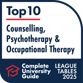 Top 10 for Counselling, Psychotherapy and Occupational Therapy (Complete University Guide 2025)