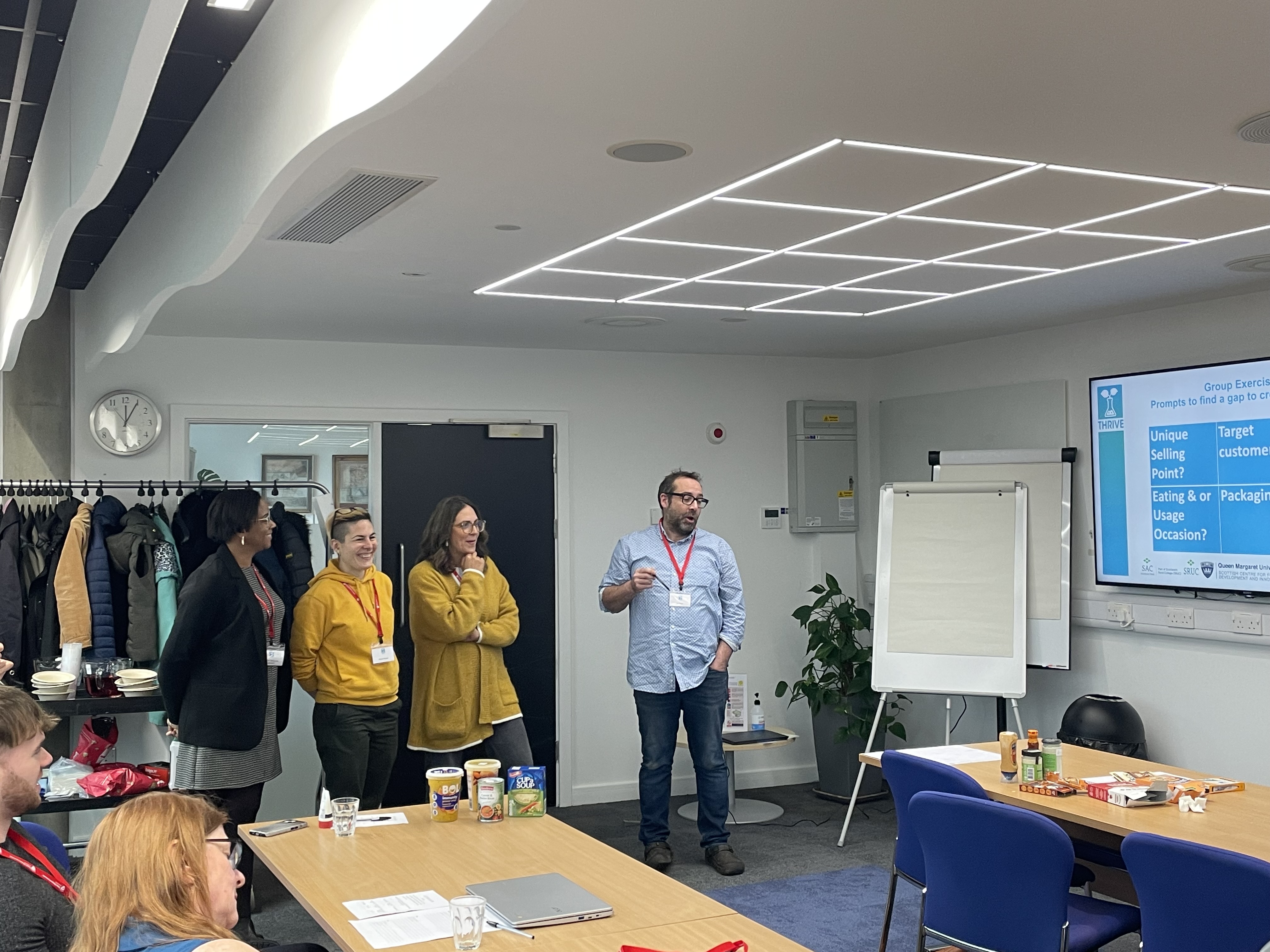 Team of 4 people presenting their results of activity